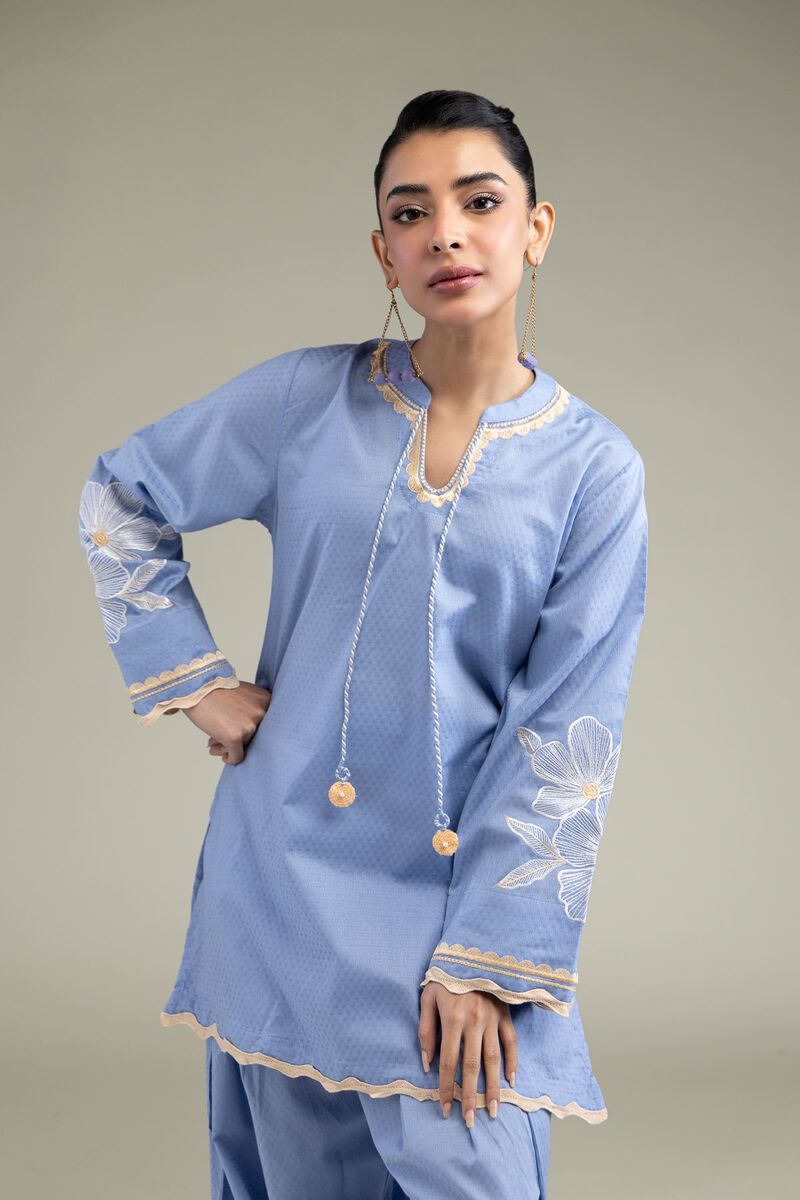 Embroidered | Cotton Dobby | Floral Scalloped Kurta | USD 40.00