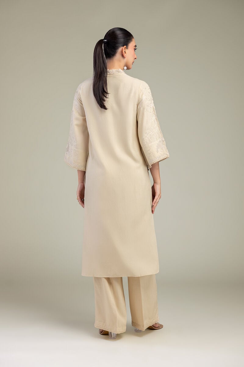 Embroidered | Raw Silk | Floral V-Neck Kurta | USD 60.00