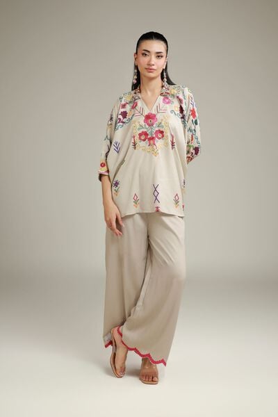 Embroidered | Viscose Crepe | Trousers | USD 30.00