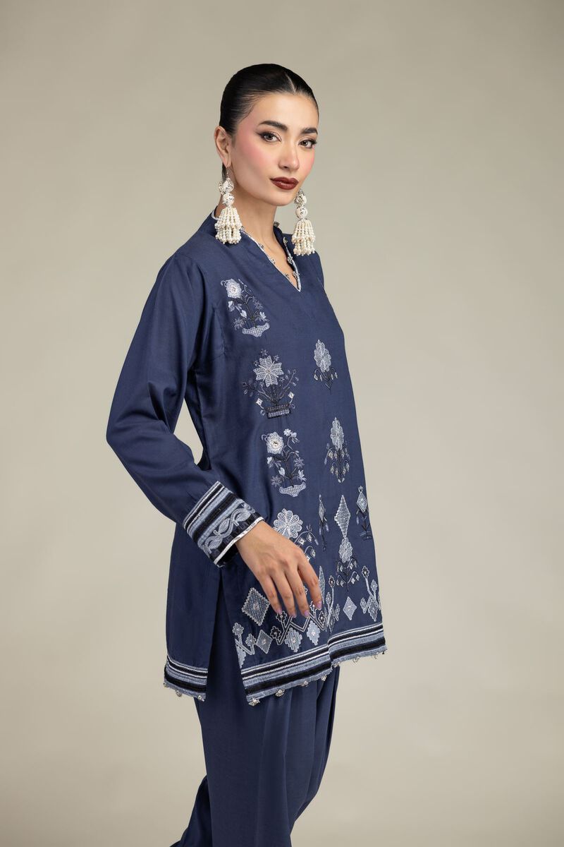 Embroidered | Raw Silk | Floral V-Neck Kurta | USD 55.00
