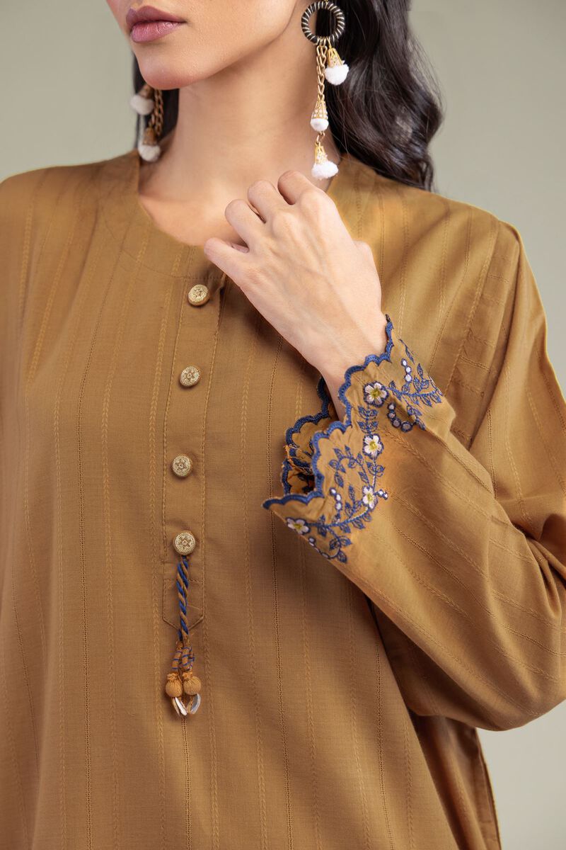Embroidered | Textured Cotton | Cotton Longline Kurta | USD 55.00