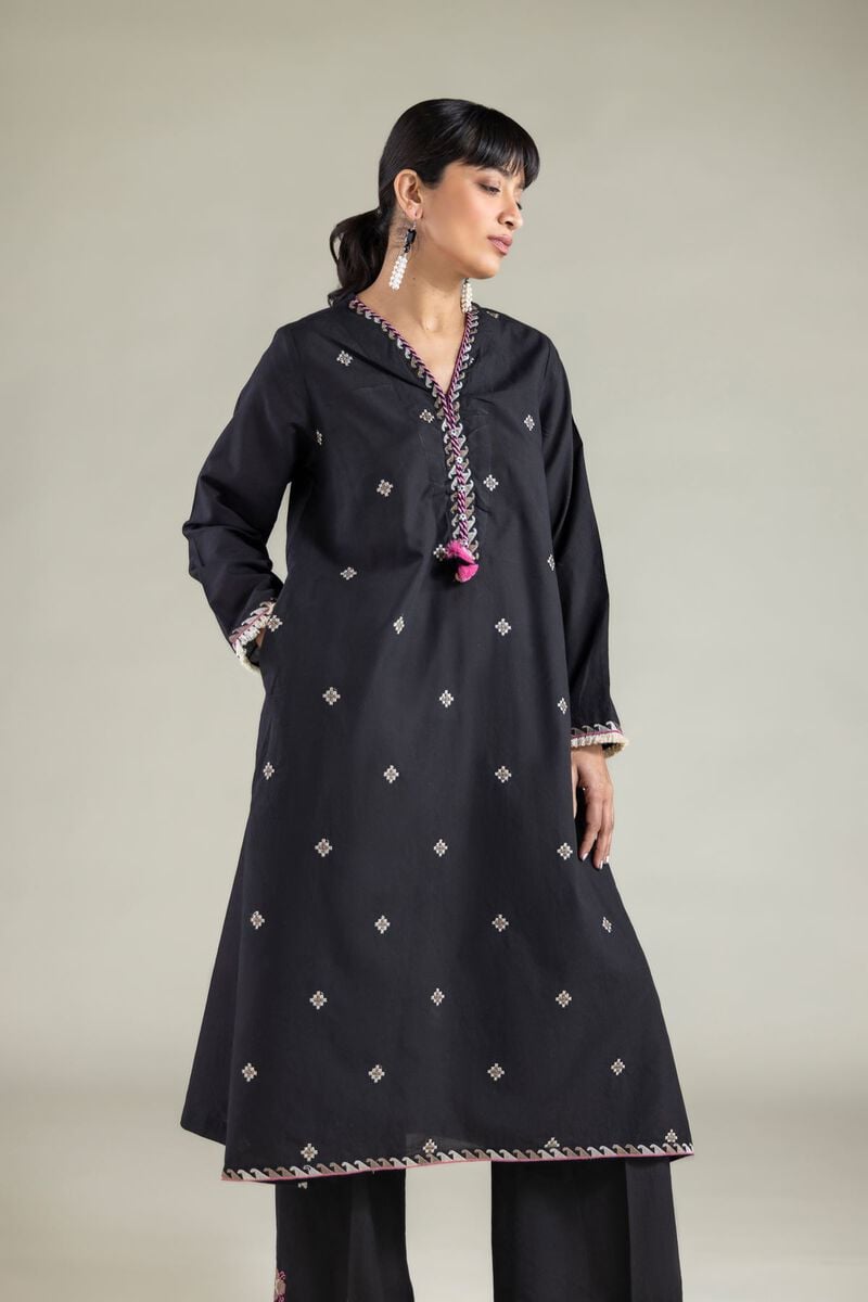 Embroidered | Cambric | Black 2-Piece Tailored | USD 45.00