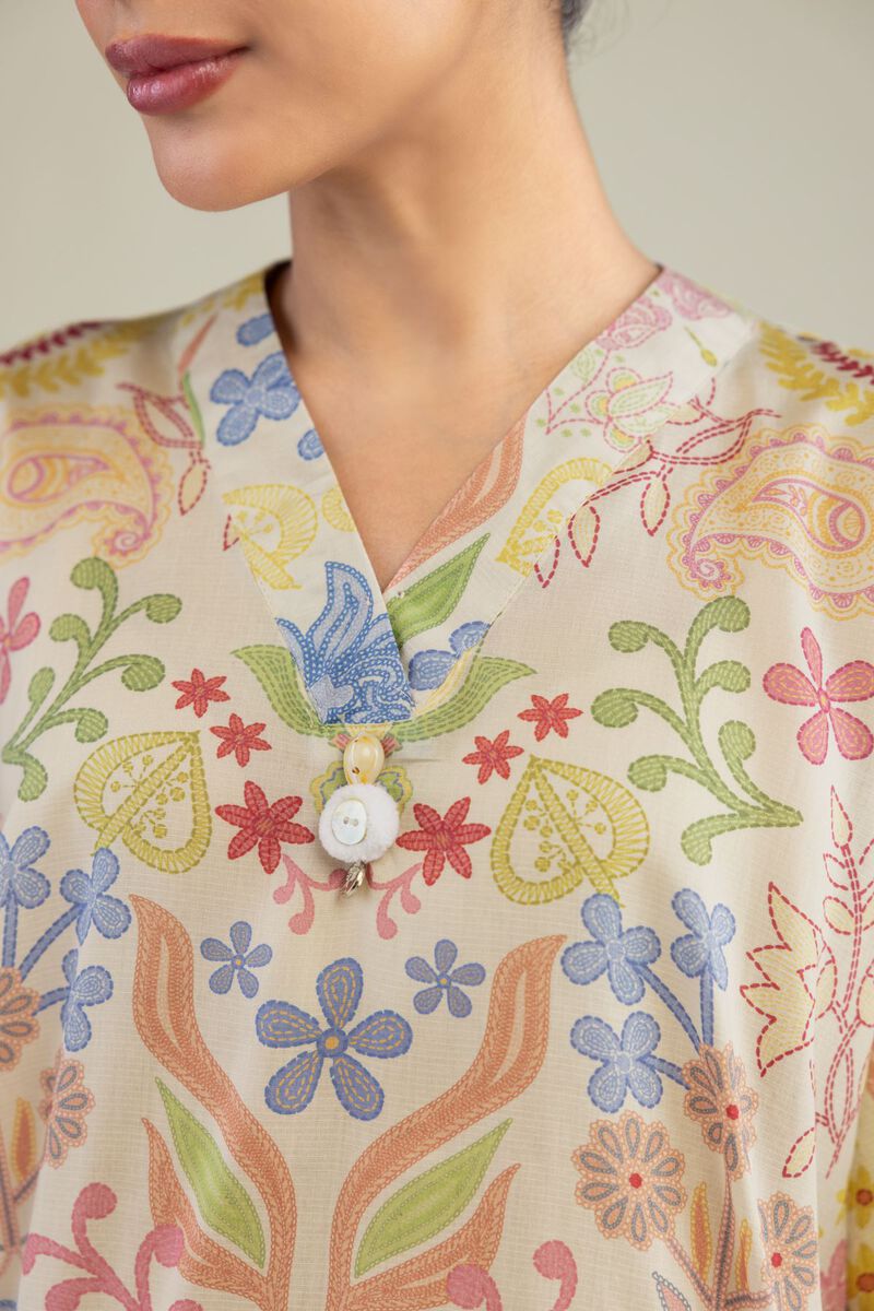 Printed | Textured Weave | Short V-Neck Kurta | USD 35.00