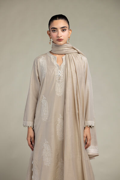 Cotton Net | Paisley Beige Dupatta | USD 35.00