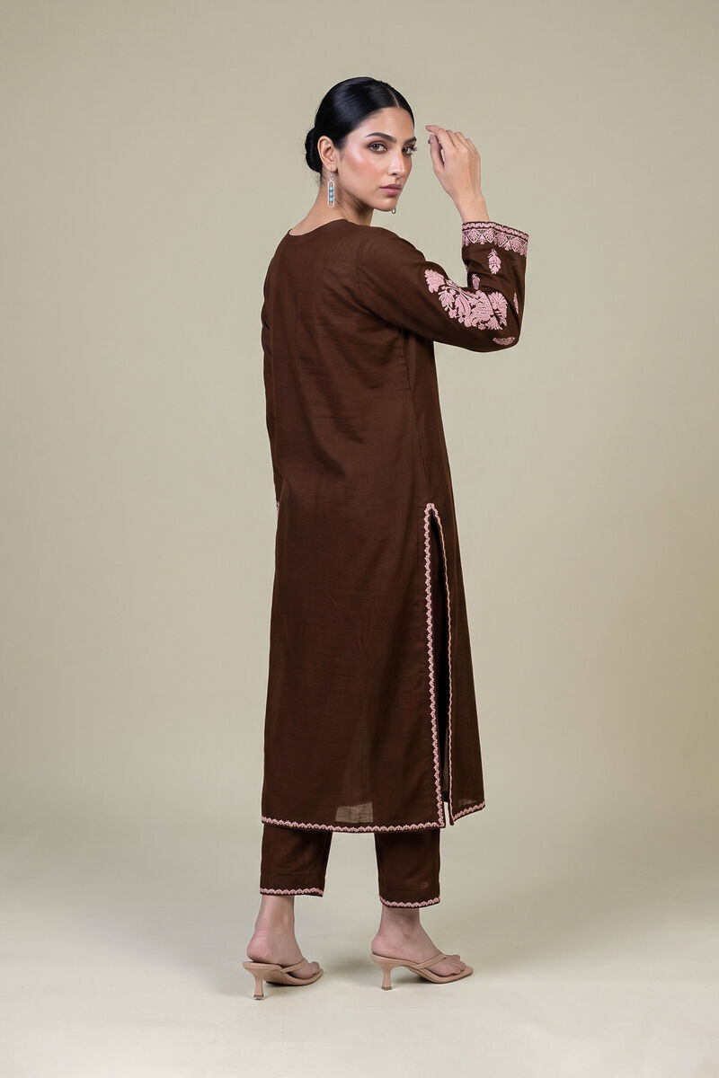 Embroidered | Light Khaddar | Brown V-neck Kurta | USD 45.00