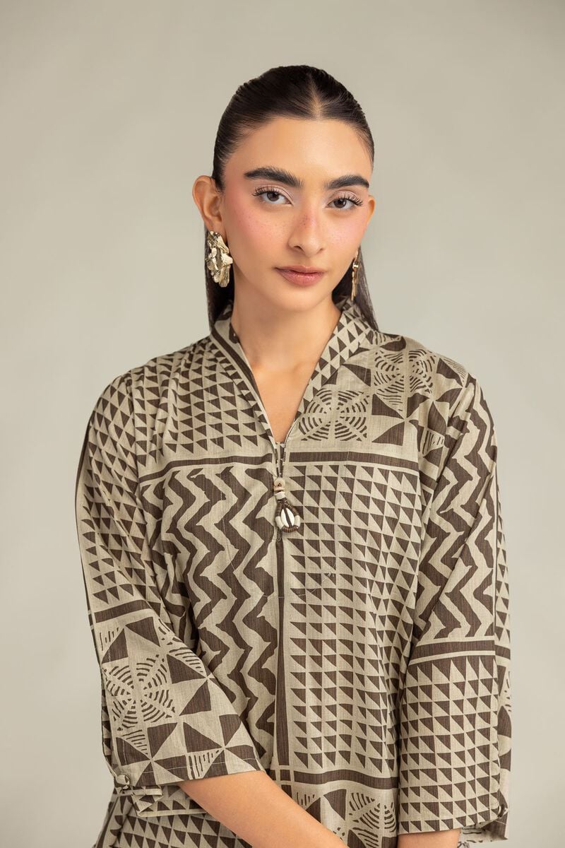 Printed | Cambric | Beige V-Neck Kurta | USD 35.00