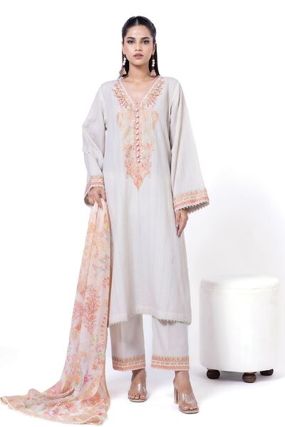 Embroidered | Textured Cotton | Tailored 3 Piece | USD 65.00