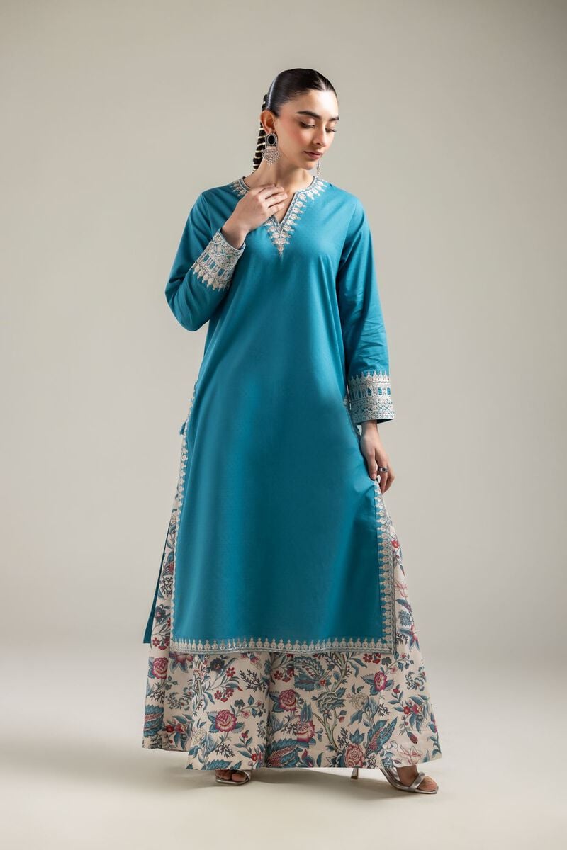 Embroidered |Cotton Dobby | Teal Cotton Kurta | USD 40.00