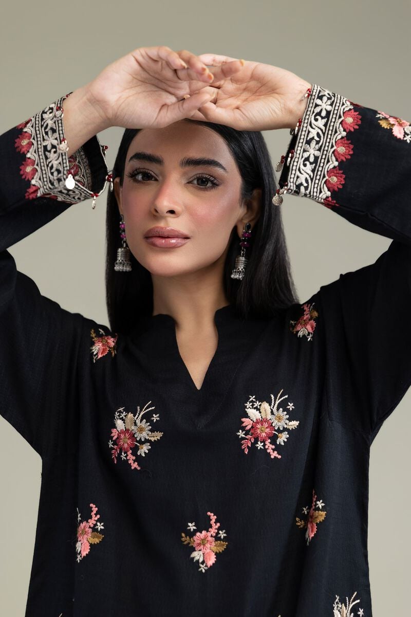 Embroidered | Cotton Dobby | Black Cotton Kurta | USD 40.00