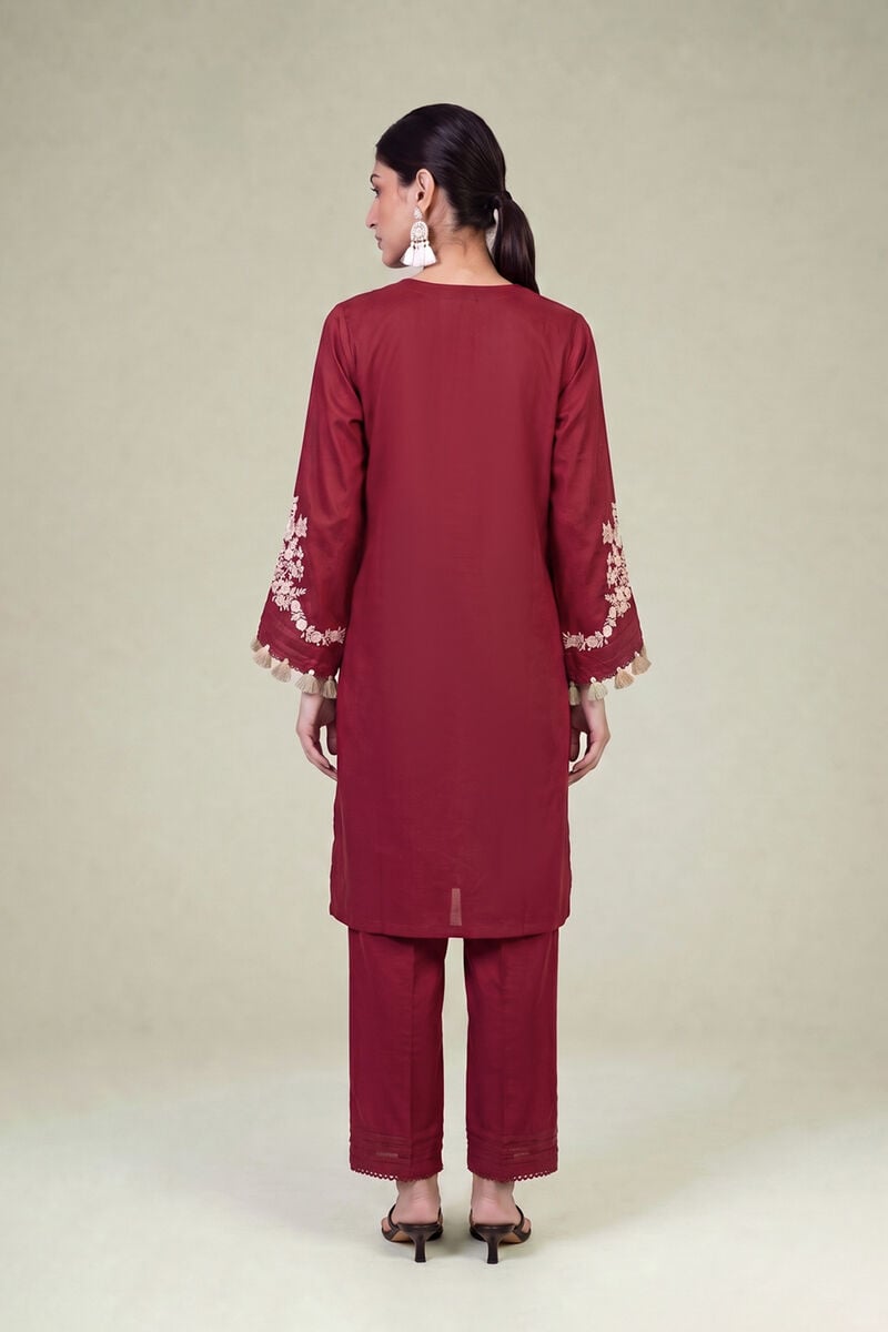 Embroidered | Cambric | Maroon V-Neck Kurta | USD 40.00