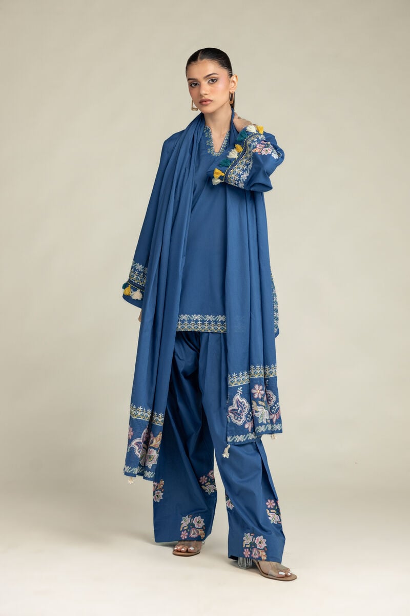 Embroidered | Lawn | Floral Blue Dupatta | USD 40.00
