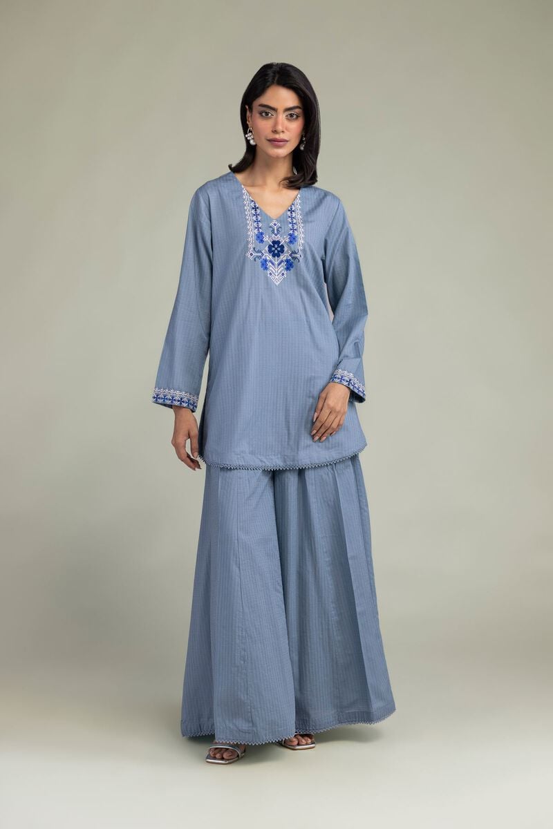 Embroidered | Cotton Dobby | Solid Blue Pants | USD 30.00