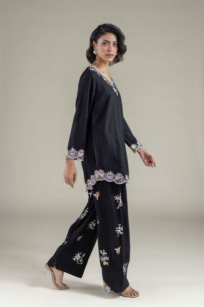Embroidered | Heavy Blended Viscose | Relaxed Floral Pants | USD 28.00