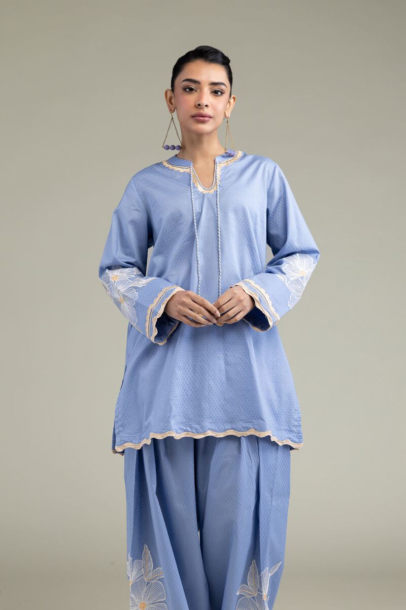 Embroidered | Cotton Dobby | Floral Scalloped Kurta | USD 40.00