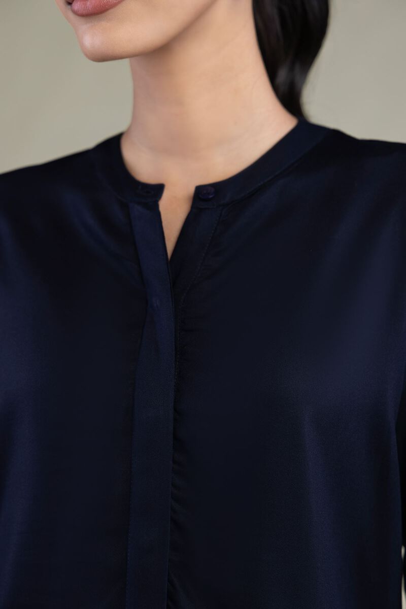 Embroidered | Viscose Crepe | Navy Viscose Shirt | USD 35.00