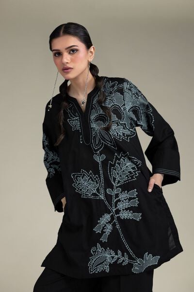 Embroidered | Cambric | Black Cambric Kurta | USD 40.00