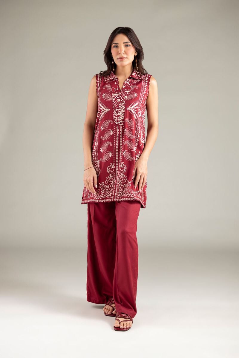 Printed | Viscose | Sleeveless Wing-Collar Kurta | USD 35.00