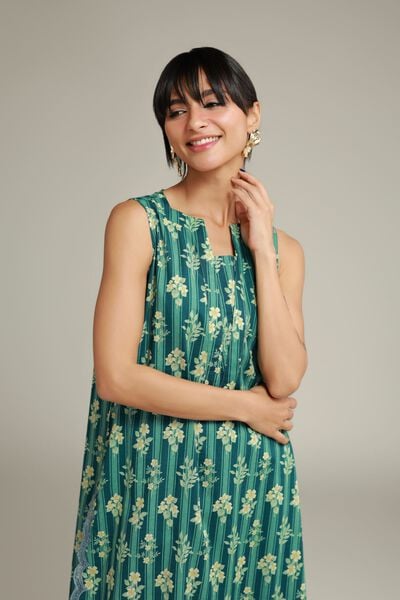 Embroidered | Cotton Dobby | Teal Cotton Kurta | USD 30.00