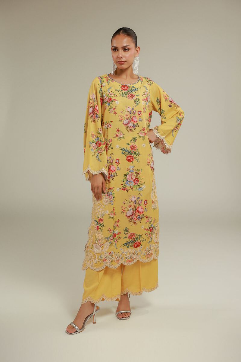 Embroidered | Raw Silk | Floral Lace Kurta | USD 70.00