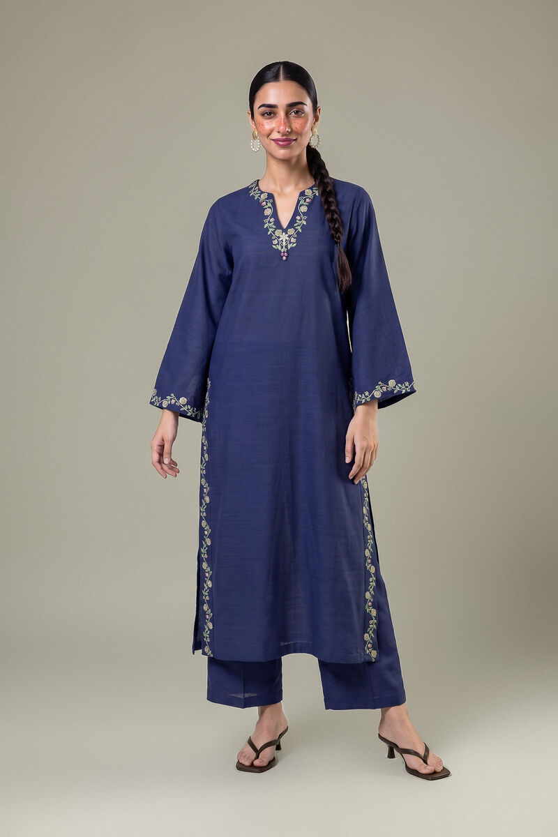Embroidered | Light Khaddar | Embroidered Navy Kurta | USD 40.00
