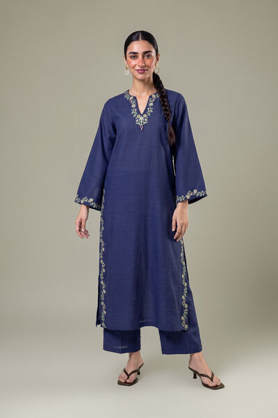 Embroidered | Light Khaddar | Embroidered Navy Kurta | USD 40.00
