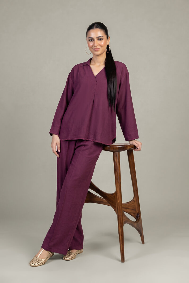 Dyed | Crepe | Solid V-Neck Blouse | USD 40.00