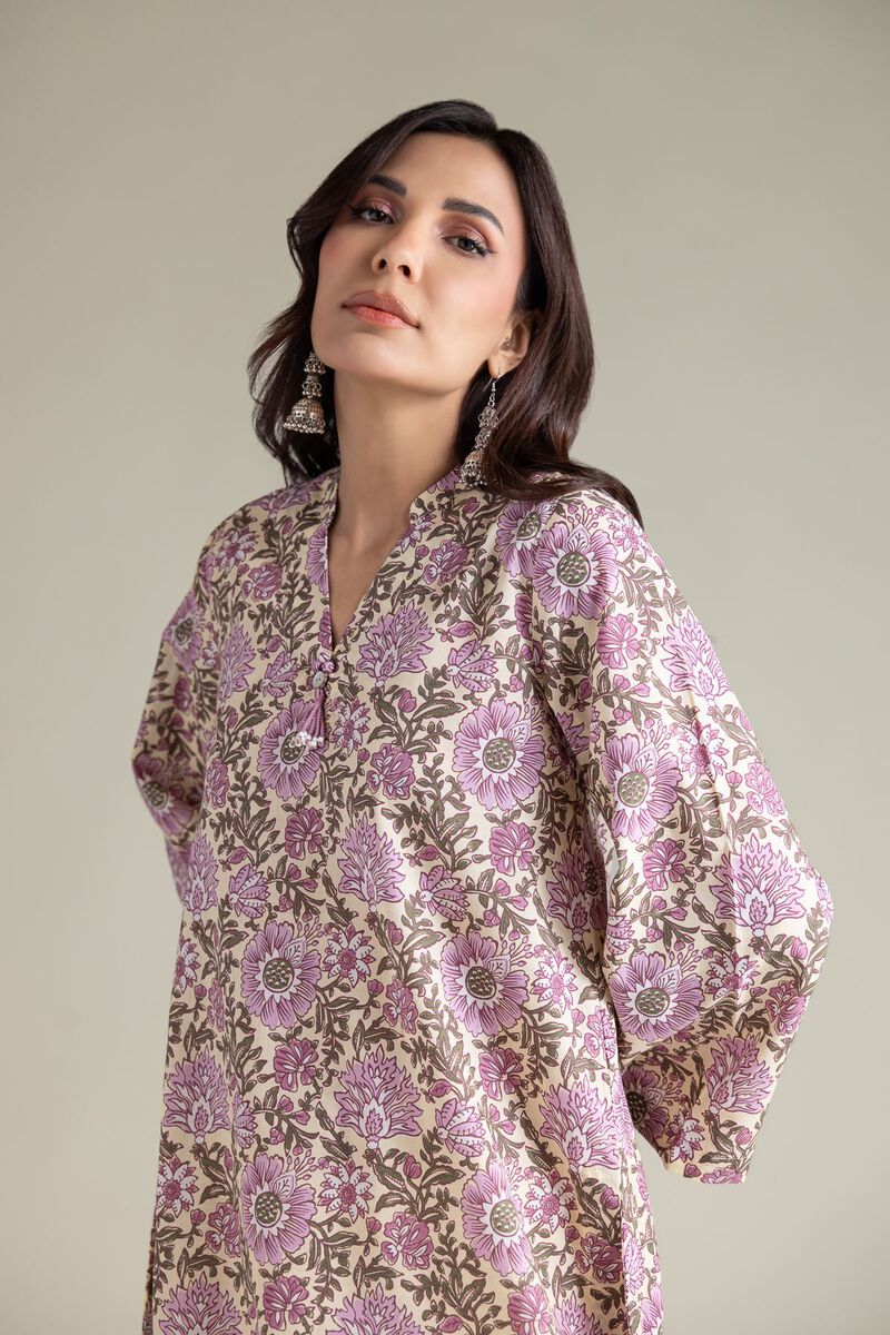 Embroidered | Cambric | Beige V-Neck Kurta | USD 30.00