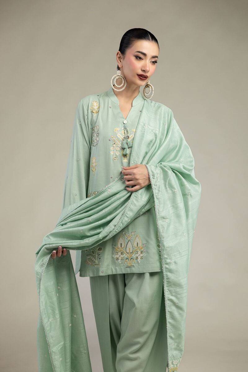 Embroidered | Polyester Silk | Floral Mint Dupatta | USD 40.00