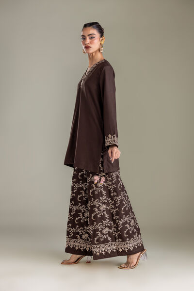 Embroidered | Heavy Blended Viscose | Brown Floral Pants | USD 55.00