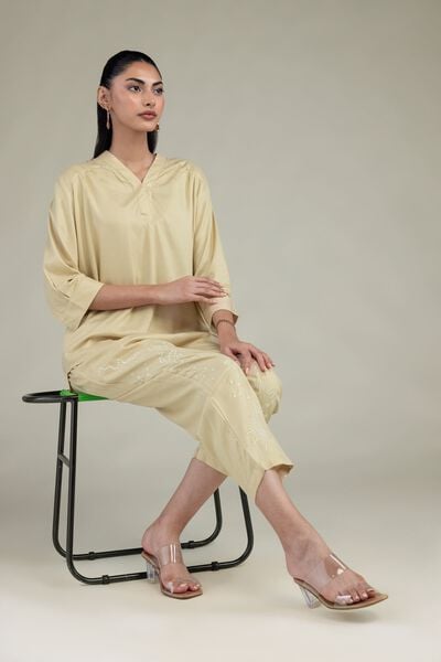 Embroidered | Viscose Crepe | Short V-Neck Blouse | USD 35.00