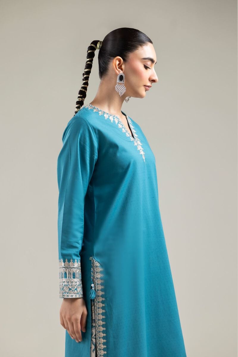 Embroidered |Cotton Dobby | Teal Cotton Kurta | USD 40.00
