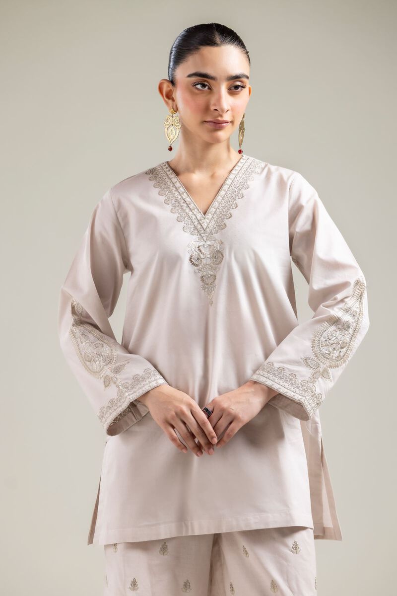 Embroidered |Cotton Dobby | Off-white V-Neck Kurta | USD 35.00
