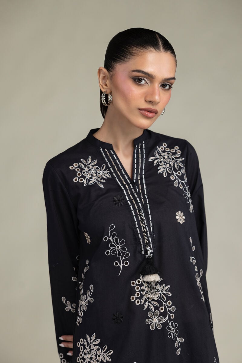 Embroidered | Cambric | Black Longline Kurta | USD 55.00