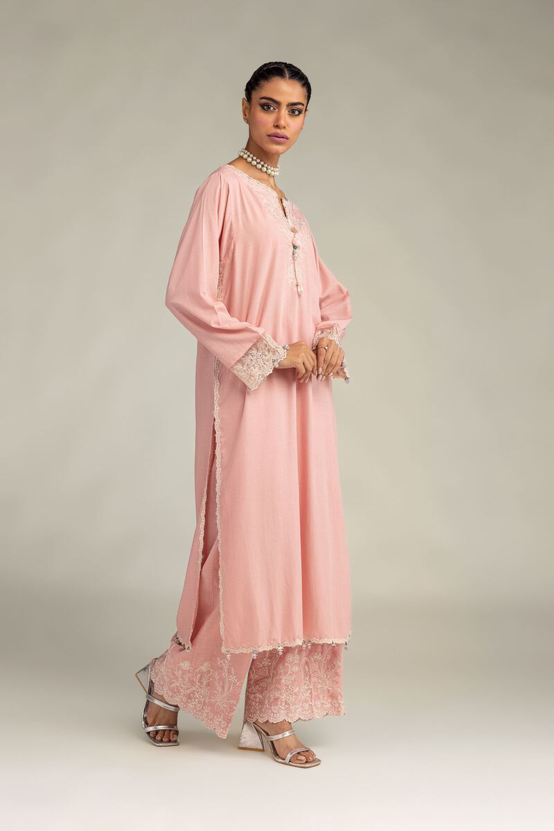 Embroidered | Raw Silk | Embroidered Pink Pants | USD 40.00