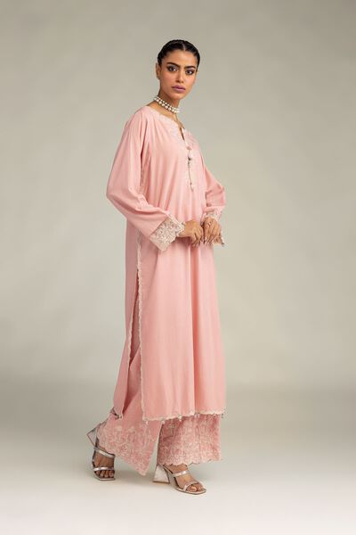 Embroidered | Raw Silk | Embroidered Pink Pants | USD 40.00