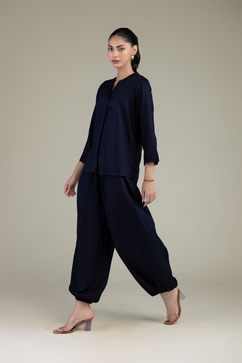 Embroidered | Viscose Crepe | Navy Viscose Trousers | USD 30.00