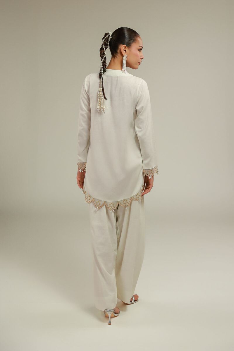 Embroidered | Raw Silk | Floral V-Neck Kurta | USD 70.00