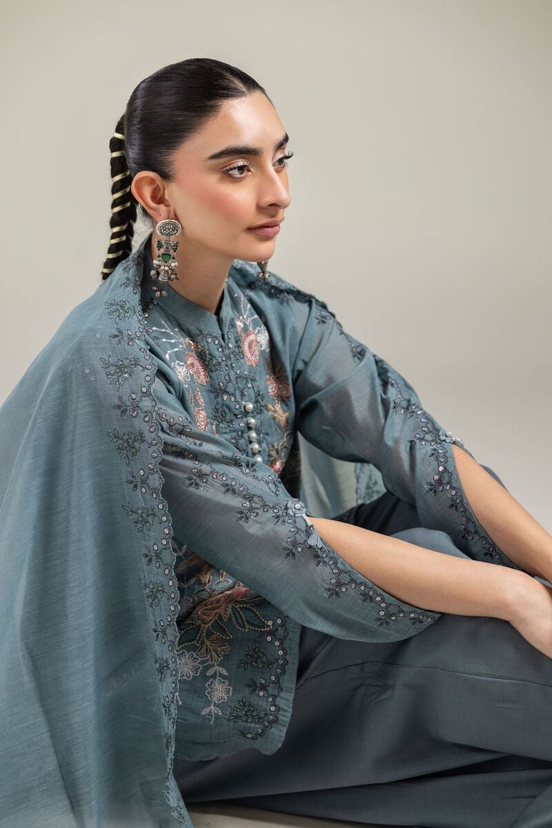 Paper Silk | Floral Teal Dupatta | USD 40.00