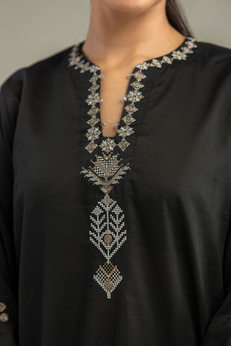 Embroidered | Cambric | V-Neck Black Kurta | USD 40.00