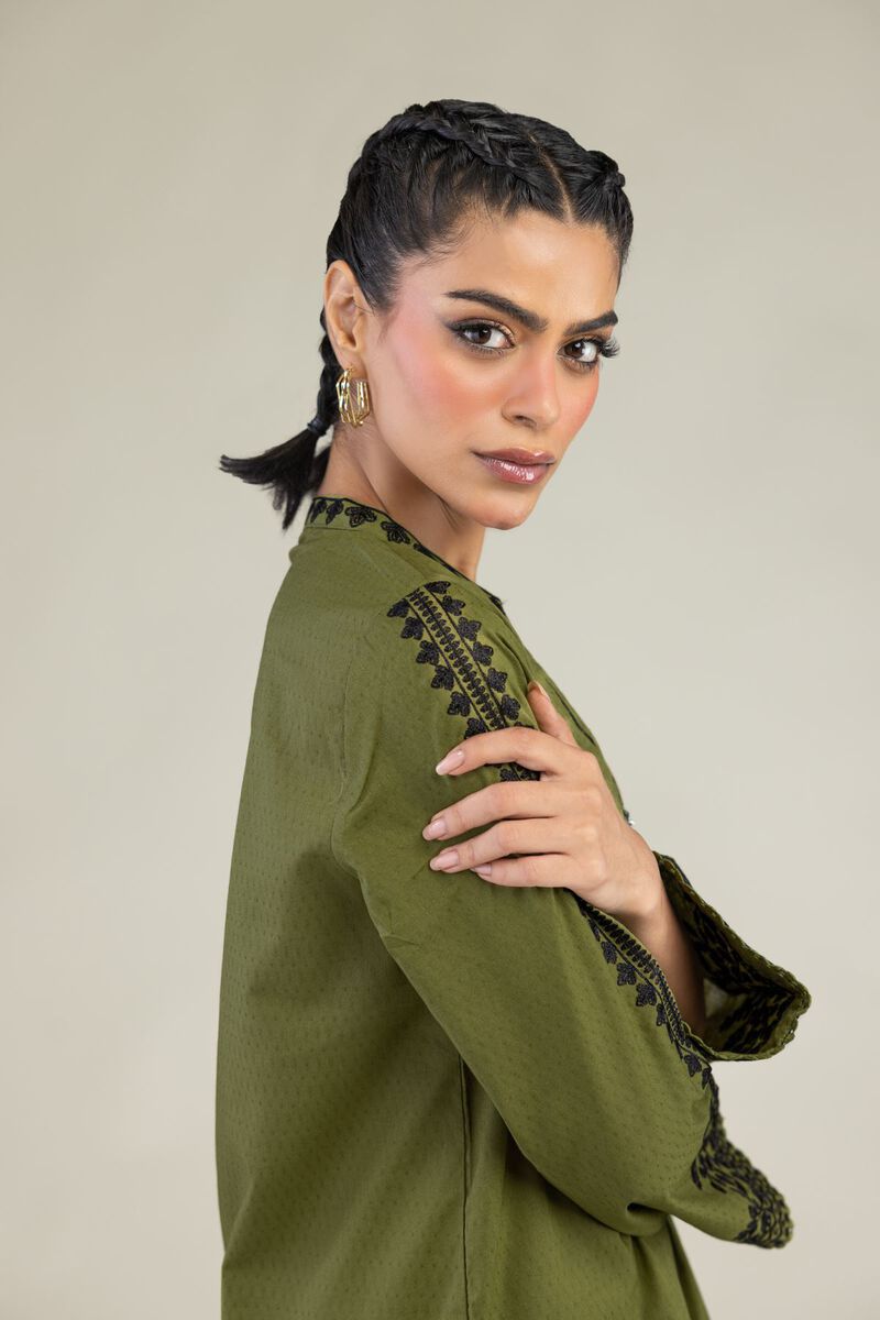 Embroidered | Cotton Dobby | Cotton Olive Kurta | USD 45.00