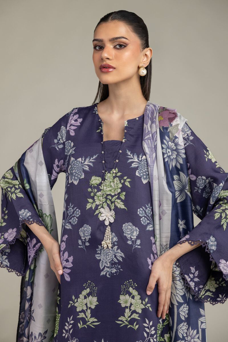 Embroidered | Polyester Silk | Floral Navy Dupatta | USD 30.00