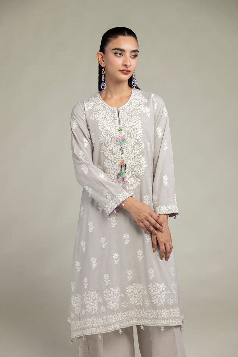 Embroidered | Raw Silk | Floral Longline Kurta | USD 65.00