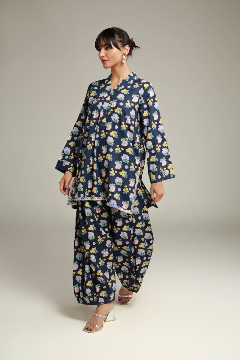 Embroidered | Cotton Dobby | Floral Navy Kurta | USD 30.00