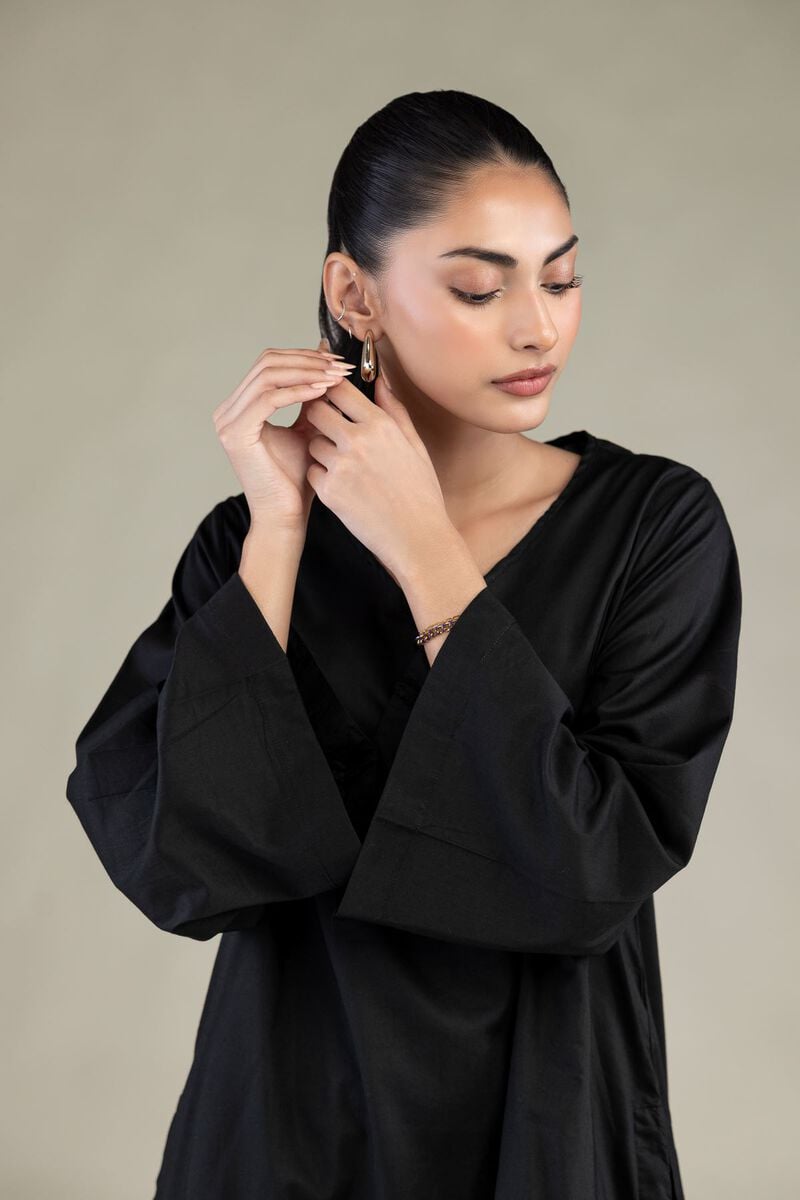 Dyed | Cotton Viscose | Black Solid Kurta | USD 40.00