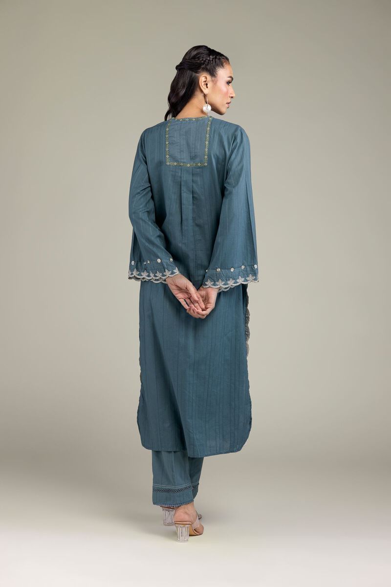 Embroidered | Textured Cotton | Floral Longline Kurta | USD 55.00