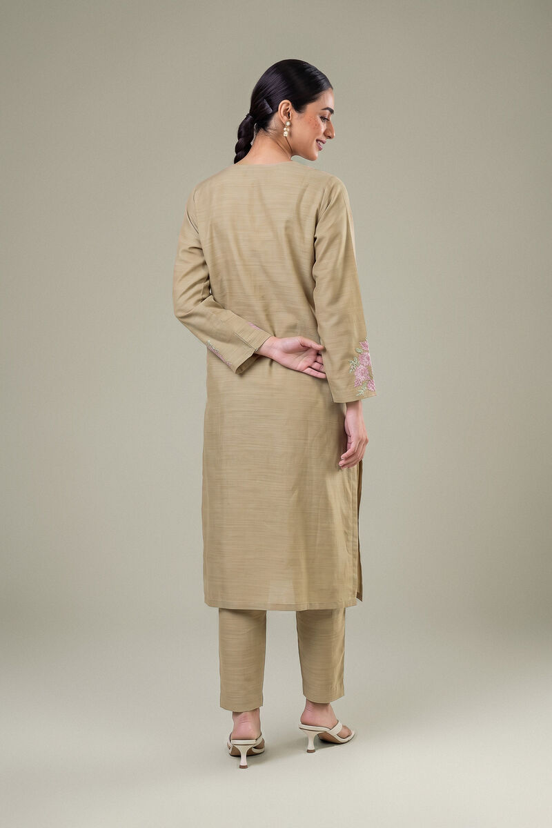 Embroidered | Light Khaddar | Longline Beige Kurta | USD 35.00