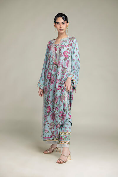 Embroidered | Raw Silk | Floral Silk Pants | USD 35.00