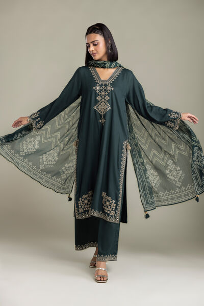 Embroidered | Raw Silk | 3-Piece Tailored Set | USD 105.00