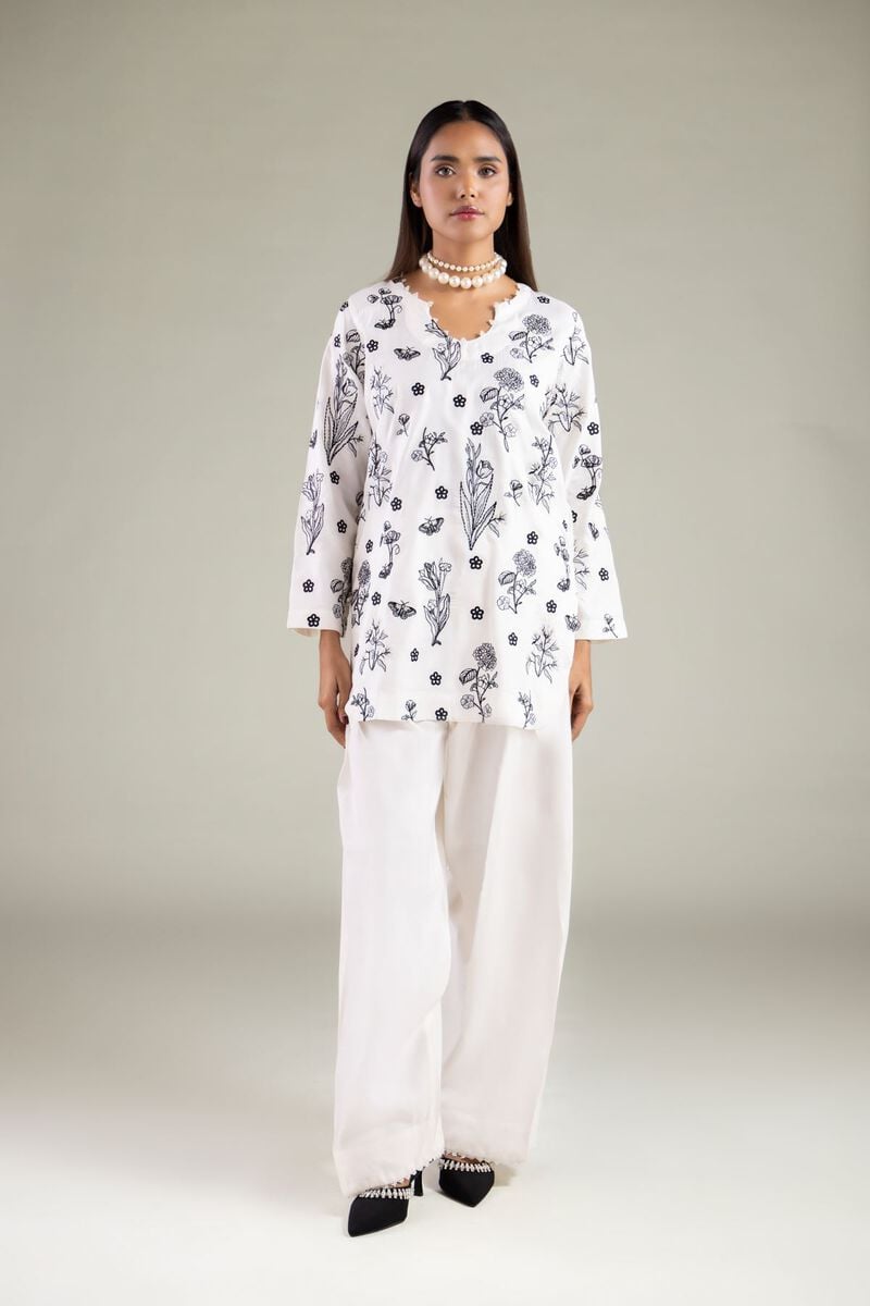 Embroidered | Raw Silk | Floral Scalloped Kurta | USD 60.00