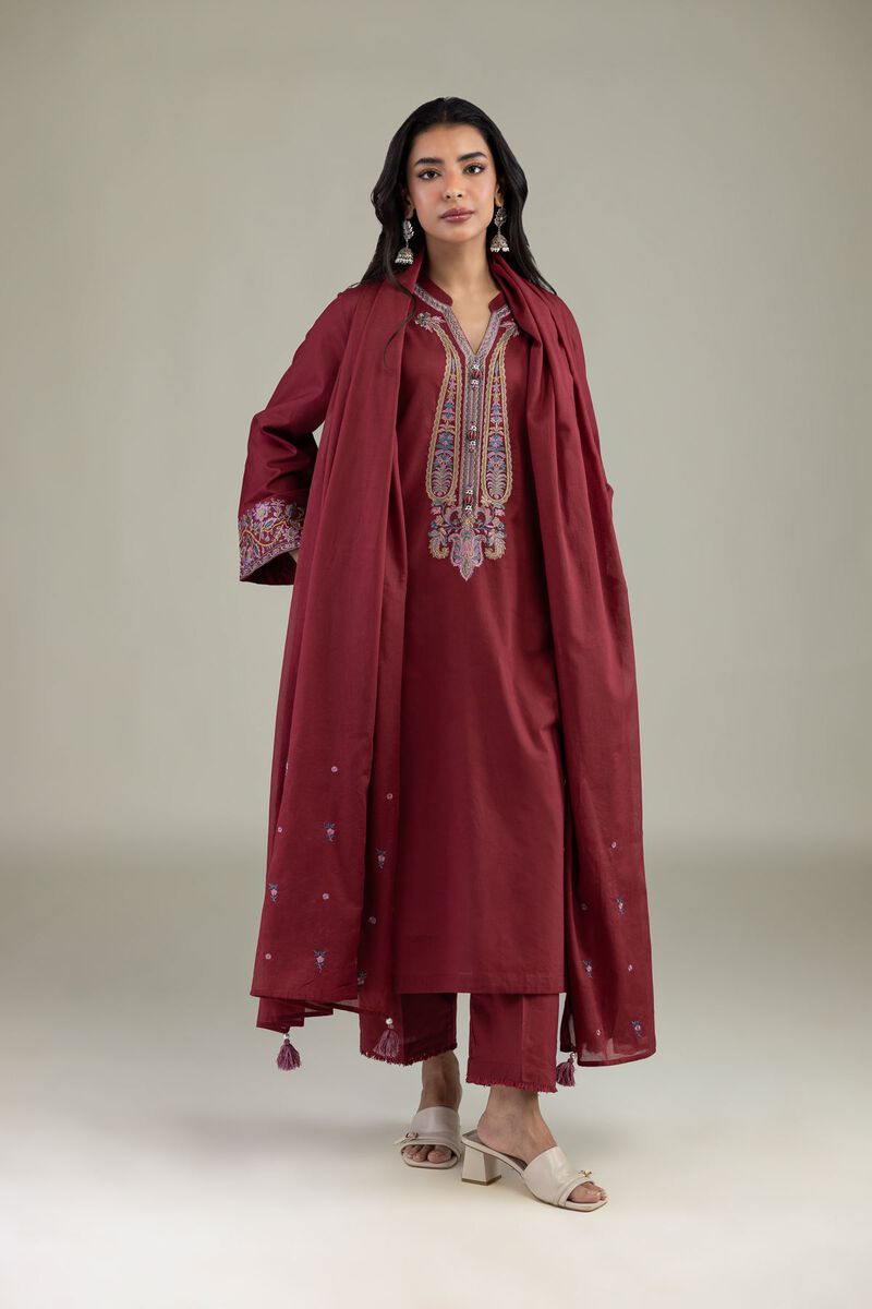 Embroidered | Lawn | Maroon Lawn Dupatta | USD 35.00